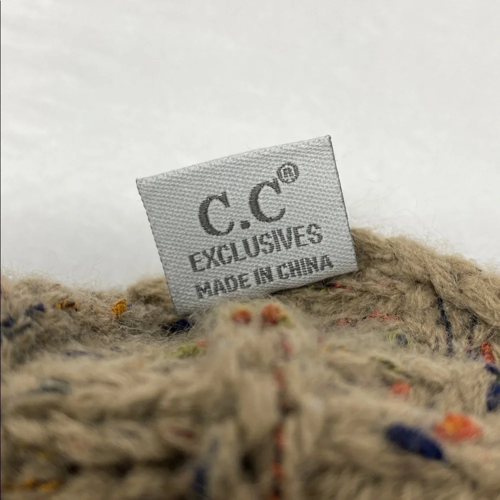 C.C Messy Bun Beanie Tail Chunky Knit Stretch Confetti Ponytail Beanie